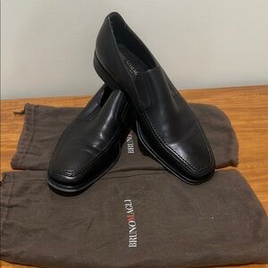 Bruno Magli Black Raging Leather Slip-On Loafers with Textured Design